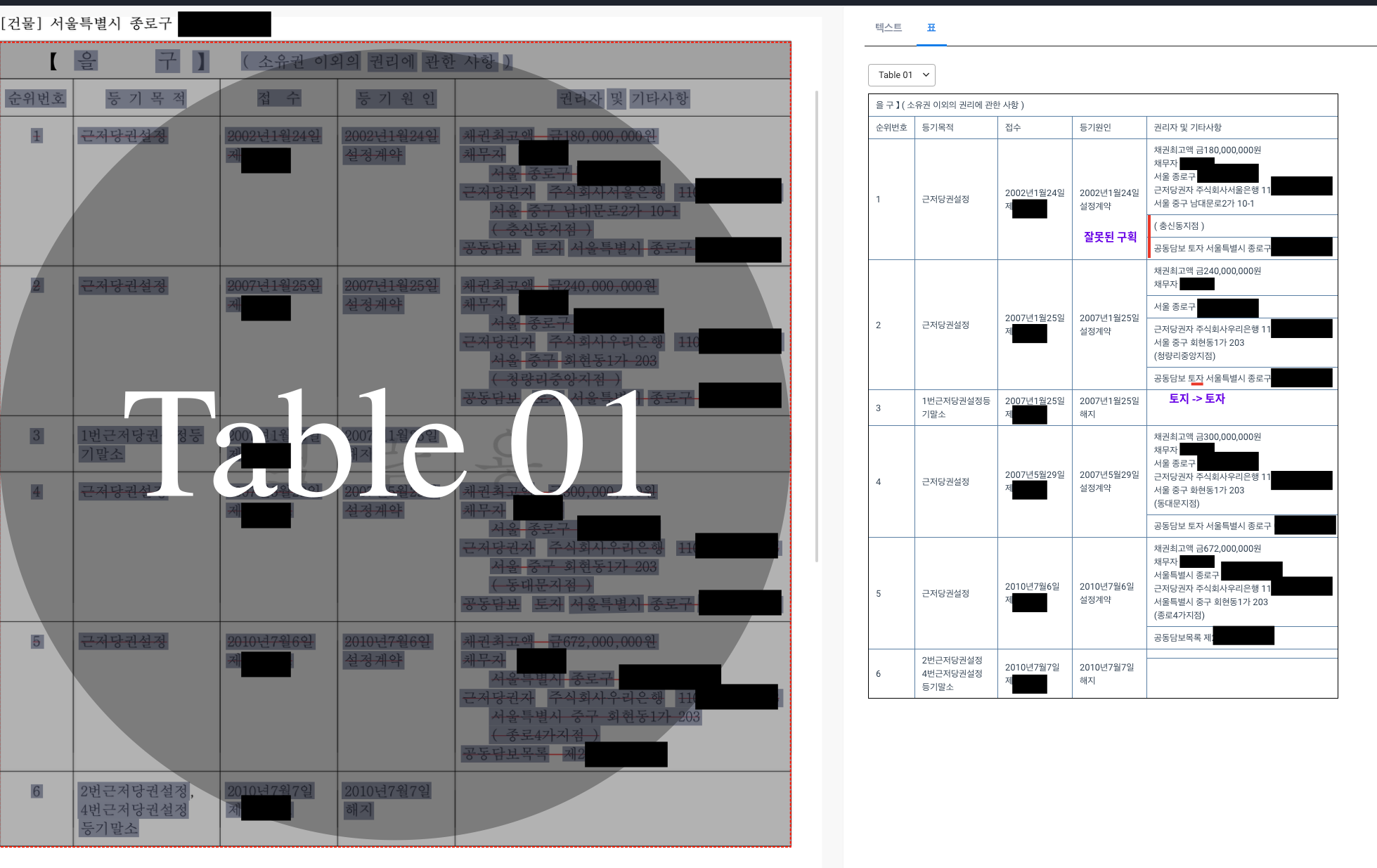 Clova OCR 등기부등본 결과 2